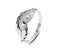 Desinged Leaf CZ Silver Ring NSR-3242
